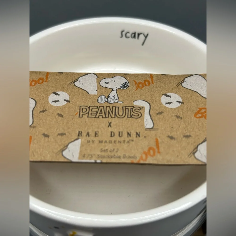 Rae Dunn Peanuts Snoopy Halloween Pet Bowl Set SCARY NIGHT NEW